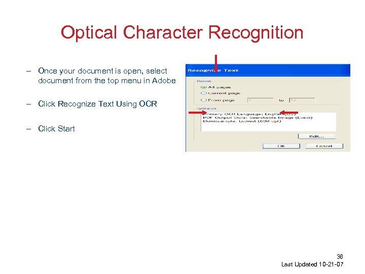 Optical Character Recognition – Once your document is open, select document from the top