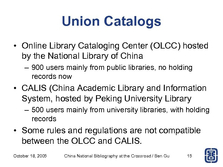 Union Catalogs • Online Library Cataloging Center (OLCC) hosted by the National Library of