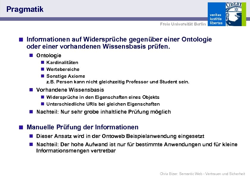 Pragmatik Freie Universität Berlin < Informationen auf Widersprüche gegenüber einer Ontologie oder einer vorhandenen