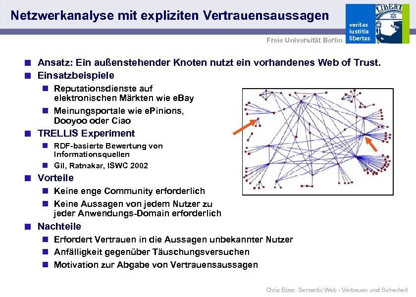 Netzwerkanalyse mit expliziten Vertrauensaussagen Freie Universität Berlin < Ansatz: Ein außenstehender Knoten nutzt ein