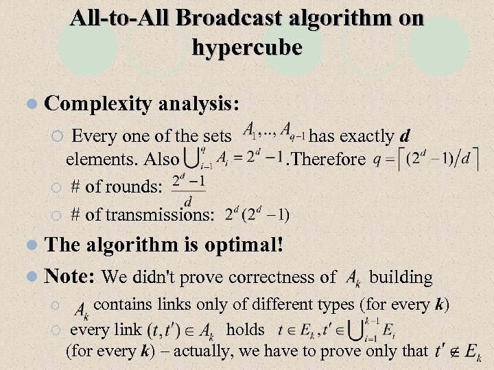 All-to-All Broadcast algorithm on hypercube l Complexity analysis: Every one of the sets elements.