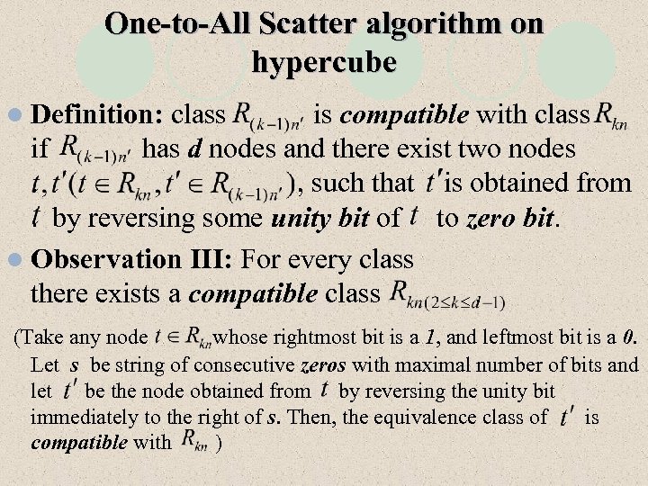 One-to-All Scatter algorithm on hypercube l Definition: class is compatible with class if has