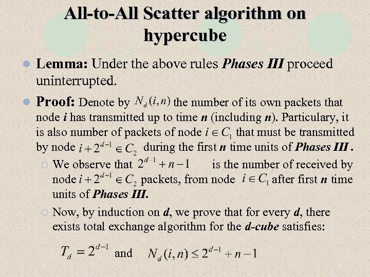 All-to-All Scatter algorithm on hypercube Lemma: Under the above rules Phases III proceed uninterrupted.