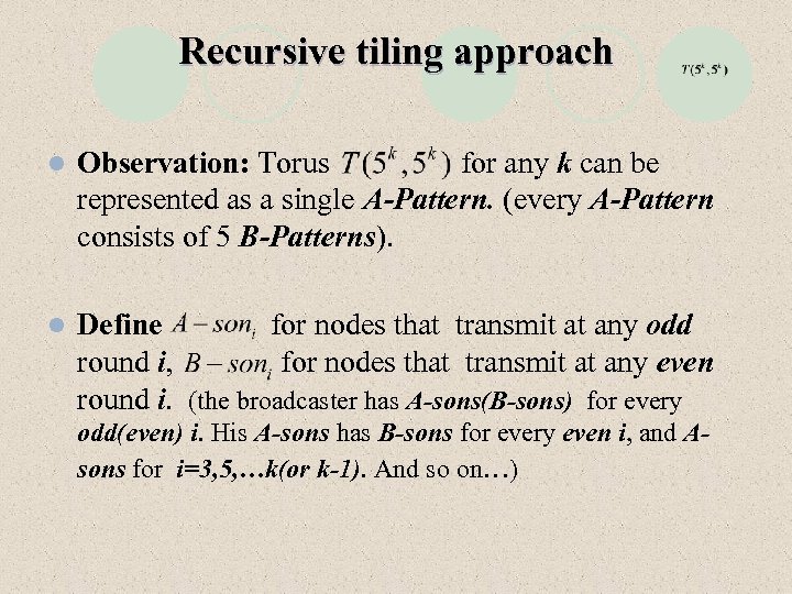Recursive tiling approach l Observation: Torus for any k can be represented as a
