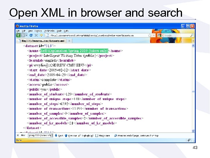 Open XML in browser and search 43 