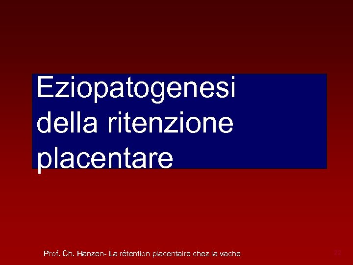 Eziopatogenesi della ritenzione placentare Prof. Ch. Hanzen- La rétention placentaire chez la vache 22