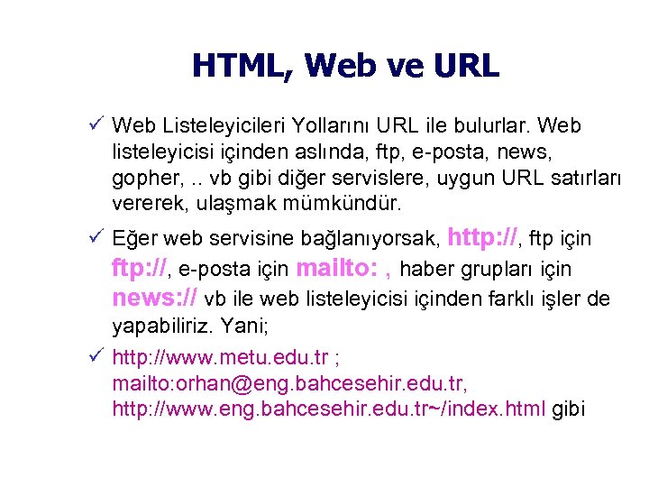 HTML, Web ve URL Web Listeleyicileri Yollarını URL ile bulurlar. Web listeleyicisi içinden aslında,