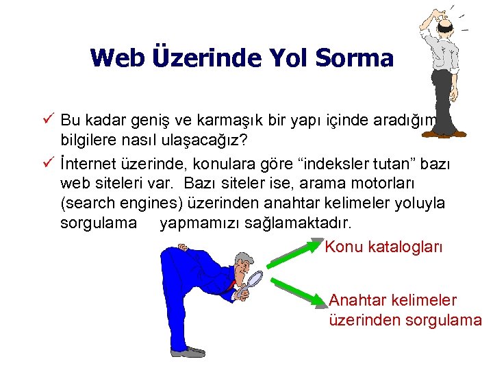 Web Üzerinde Yol Sorma Bu kadar geniş ve karmaşık bir yapı içinde aradığımız bilgilere