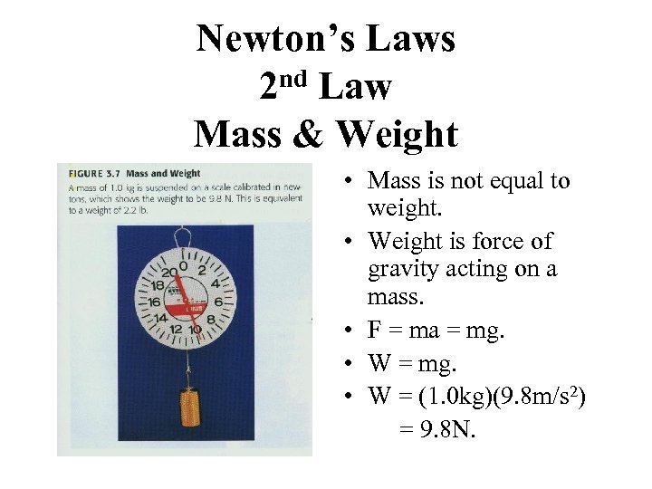 Newton’s Laws nd Law 2 Mass & Weight • Mass is not equal to