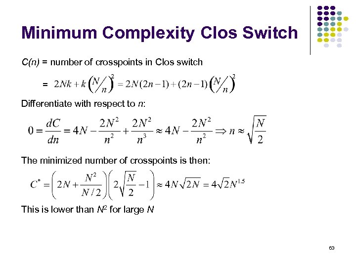 Minimum Complexity Clos Switch C(n) = number of crosspoints in Clos switch = Differentiate