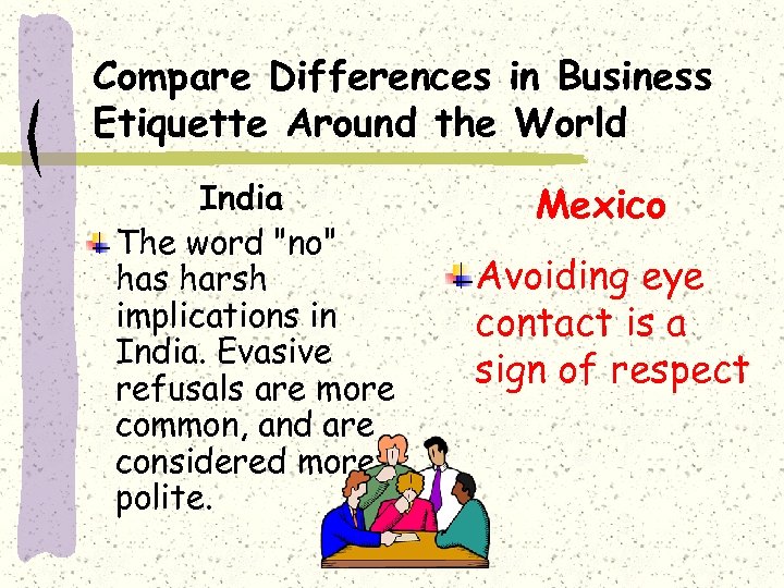 Compare Differences in Business Etiquette Around the World India The word "no" has harsh