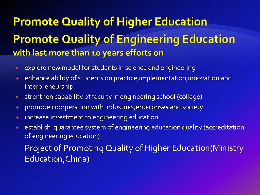 Promote Quality of Higher Education Promote Quality of Engineering Education with last more than