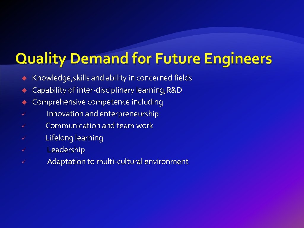 Quality Demand for Future Engineers u u u ü ü ü Knowledge, skills and