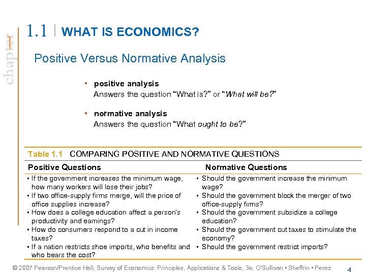 chapter 1. 1 WHAT IS ECONOMICS? Positive Versus Normative Analysis • positive analysis Answers