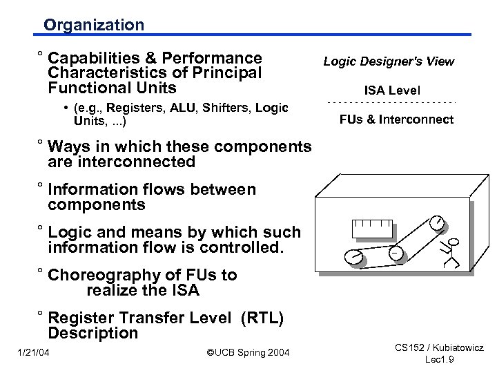 Organization ° Capabilities & Performance Characteristics of Principal Functional Units • (e. g. ,