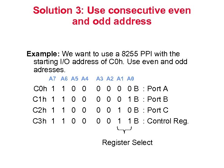 Solution 3: Use consecutive even and odd address Example: We want to use a