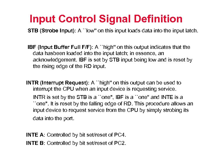 Input Control Signal Definition STB (Strobe Input): A ``low'' on this input loads data