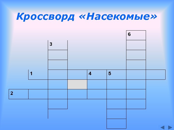 Кроссворд «Насекомые» 6 3 1 2 4 5 