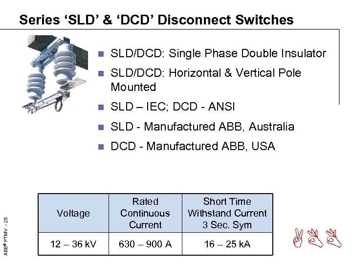 Series ‘SLD’ & ‘DCD’ Disconnect Switches SLD/DCD: Single Phase Double Insulator n SLD/DCD: Horizontal