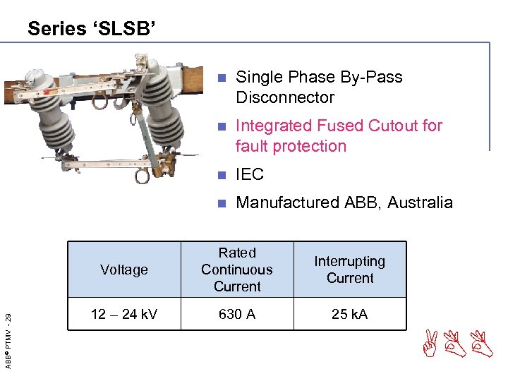 Series ‘SLSB’ n Single Phase By-Pass Disconnector n Integrated Fused Cutout for fault protection