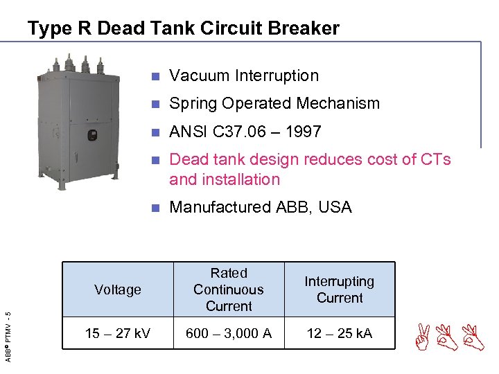 Type R Dead Tank Circuit Breaker n Vacuum Interruption n Spring Operated Mechanism n