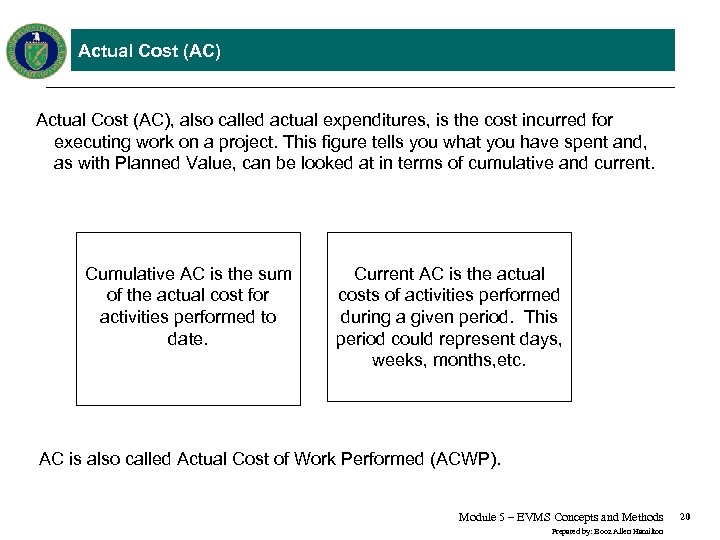 Actual Cost (AC), also called actual expenditures, is the cost incurred for executing work