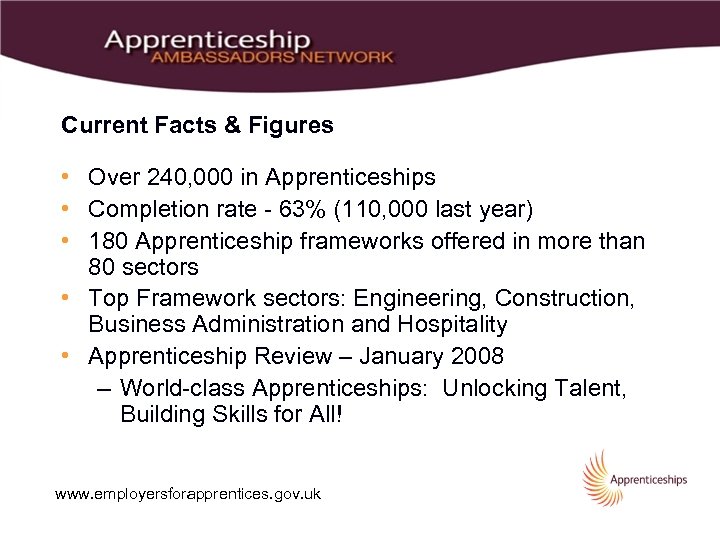 Current Facts & Figures • Over 240, 000 in Apprenticeships • Completion rate -