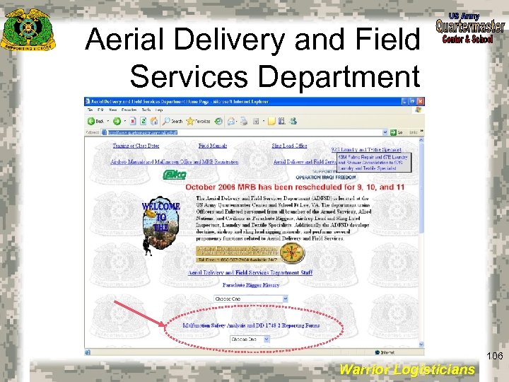 Aerial Delivery and Field Services Department 106 Warrior Logisticians 