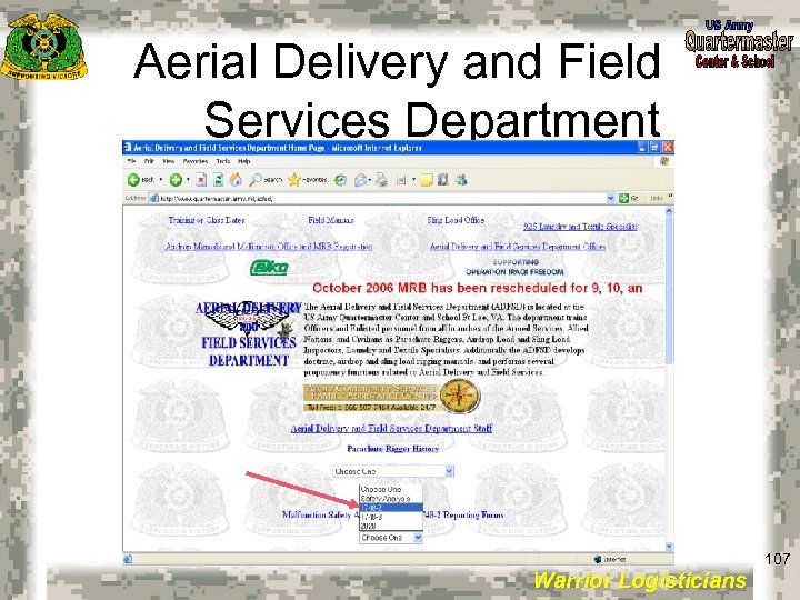 Aerial Delivery and Field Services Department 107 Warrior Logisticians 