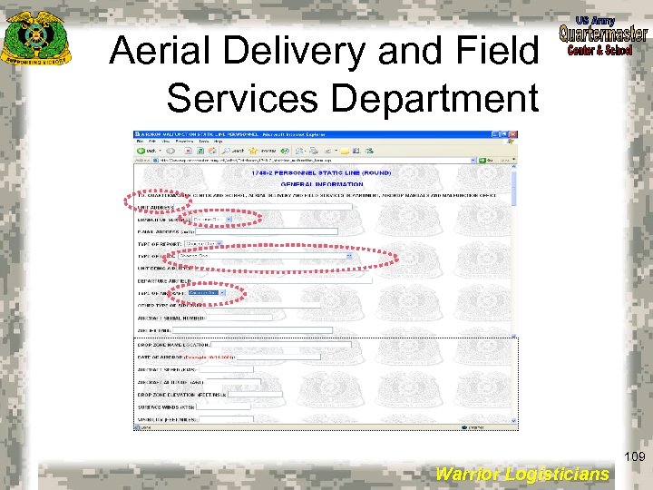 Aerial Delivery and Field Services Department 109 Warrior Logisticians 