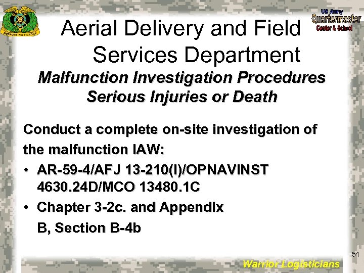 Aerial Delivery and Field Services Department Malfunction Investigation Procedures Serious Injuries or Death Conduct