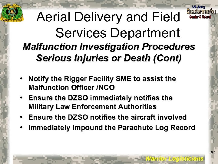 Aerial Delivery and Field Services Department Malfunction Investigation Procedures Serious Injuries or Death (Cont)