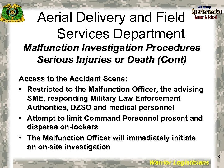 Aerial Delivery and Field Services Department Malfunction Investigation Procedures Serious Injuries or Death (Cont)