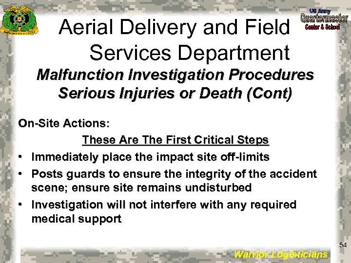 Aerial Delivery and Field Services Department Malfunction Investigation Procedures Serious Injuries or Death (Cont)