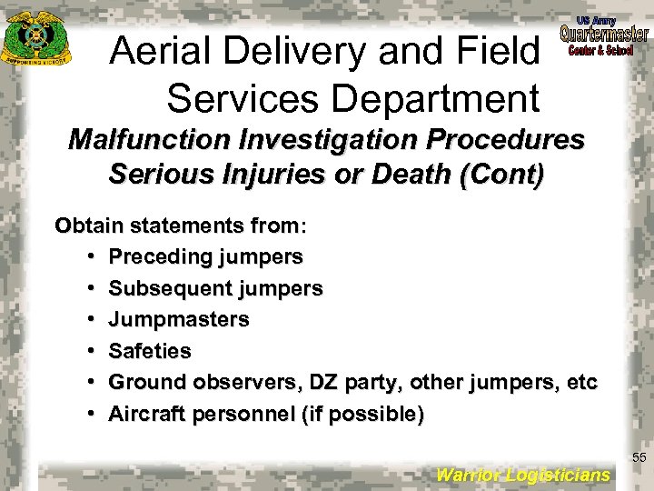 Aerial Delivery and Field Services Department Malfunction Investigation Procedures Serious Injuries or Death (Cont)