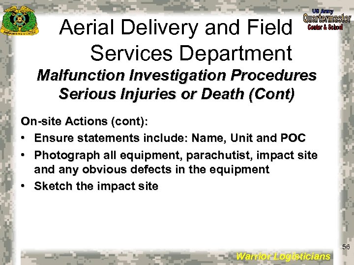 Aerial Delivery and Field Services Department Malfunction Investigation Procedures Serious Injuries or Death (Cont)