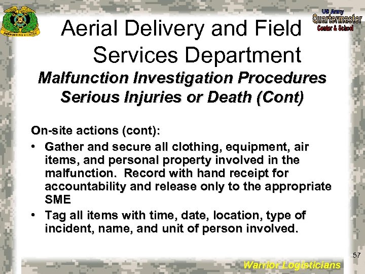 Aerial Delivery and Field Services Department Malfunction Investigation Procedures Serious Injuries or Death (Cont)