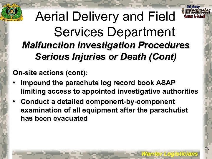 Aerial Delivery and Field Services Department Malfunction Investigation Procedures Serious Injuries or Death (Cont)