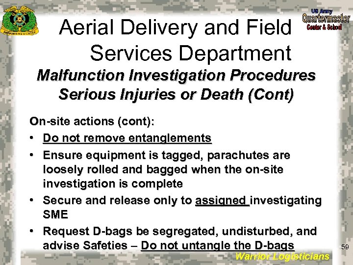 Aerial Delivery and Field Services Department Malfunction Investigation Procedures Serious Injuries or Death (Cont)