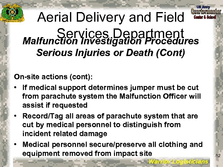 Aerial Delivery and Field Services Department Malfunction Investigation Procedures Serious Injuries or Death (Cont)