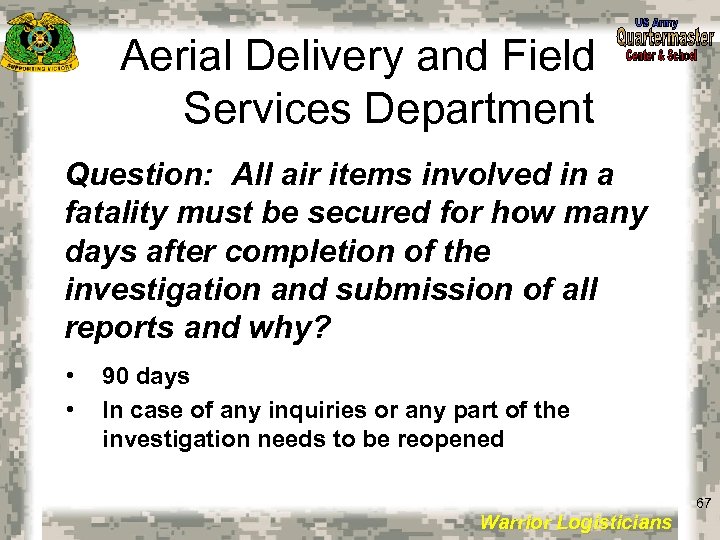 Aerial Delivery and Field Services Department Question: All air items involved in a fatality