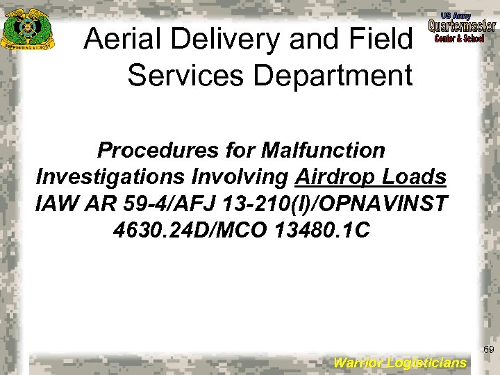 Aerial Delivery and Field Services Department Procedures for Malfunction Investigations Involving Airdrop Loads IAW