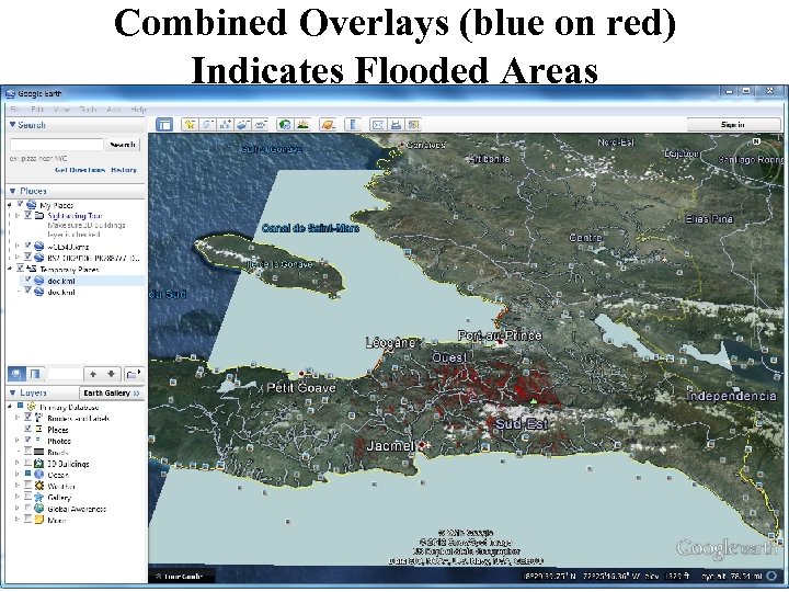 Combined Overlays (blue on red) Indicates Flooded Areas 