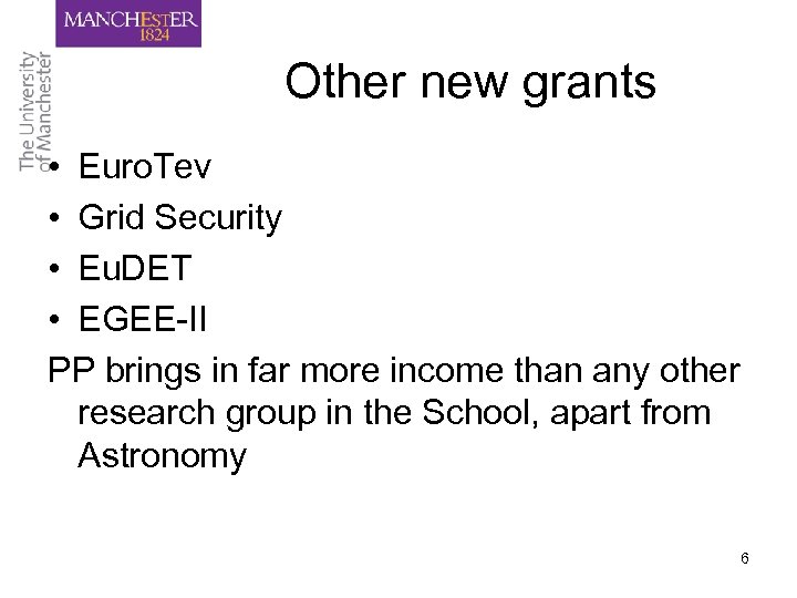 Other new grants • Euro. Tev • Grid Security • Eu. DET • EGEE-II