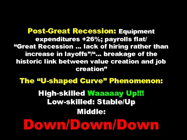 Post-Great Recession: Equipment expenditures +26%; payrolls flat/ “Great Recession … lack of hiring rather