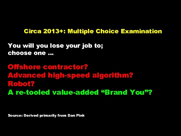 Circa 2013+: Multiple Choice Examination You will you lose your job to; choose one