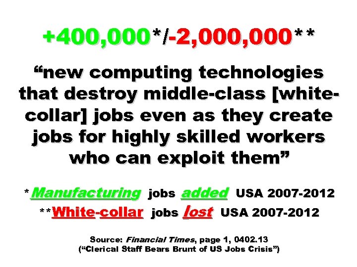 +400, 000*/-2, 000** “new computing technologies that destroy middle-class [whitecollar] jobs even as they