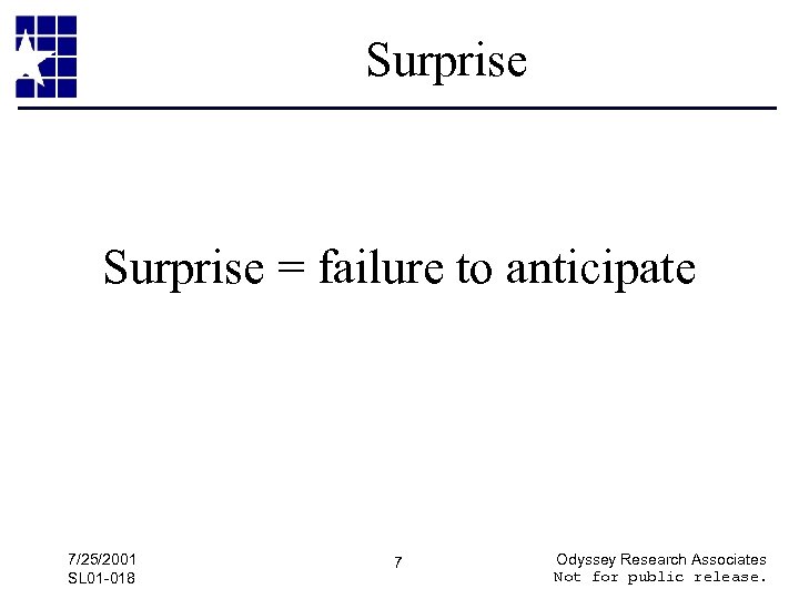 Surprise = failure to anticipate 7/25/2001 SL 01 -018 7 Odyssey Research Associates Not