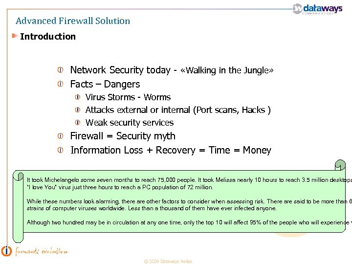 Advanced Firewall Solution Introduction Network Security today - «Walking in the Jungle» Facts –