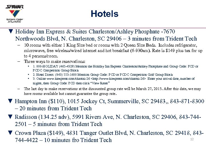 Hotels ▼ Holiday Inn Express & Suites Charleston/Ashley Phosphate -7670 Northwoods Blvd, N. Charleston,